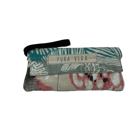 Pura Vida Womens Tropical Leaf Floral Pattern Clutch Wristlet Zipper Snap Closur - Picture 8 of 9